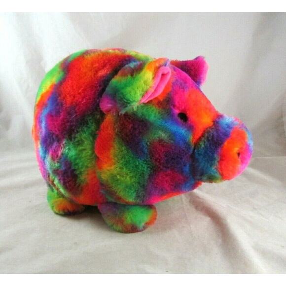 FAB NY Jumbo 11" Plush Piggy Bank Coin Tie Dye Print Multi Color - Picture 1 of 8